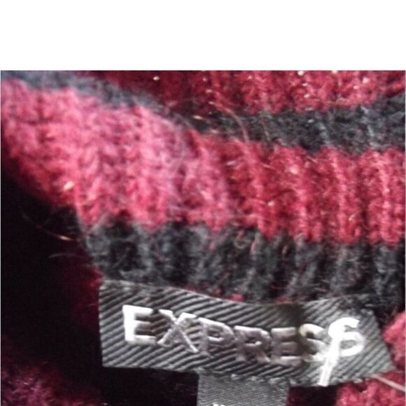 Express vintage Black Burgundy Striped Sweater mohair wool size small - Picture 5 of 9